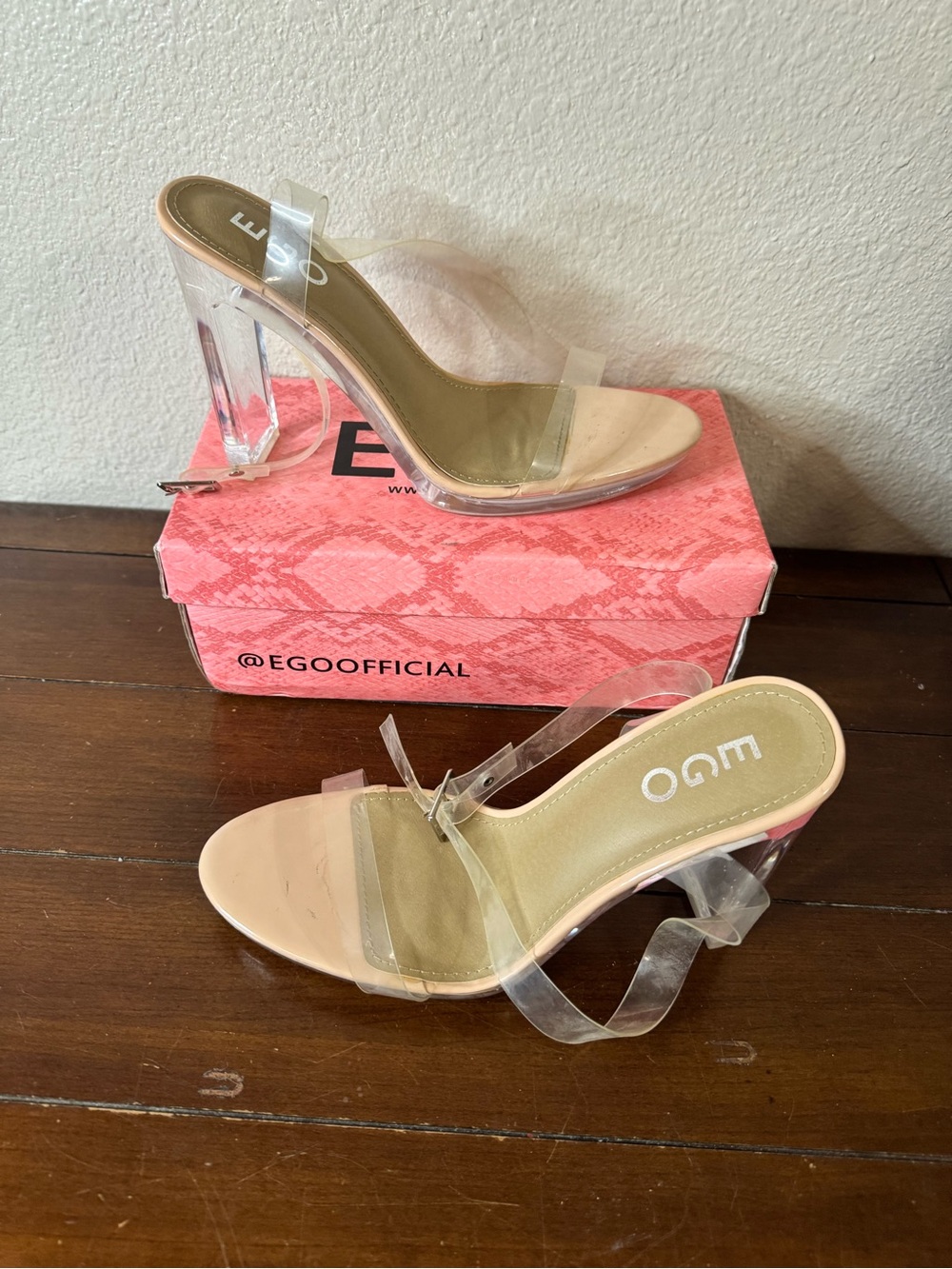 EGO Nude Clear Strap Block Heel Sandal
